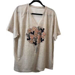 George Disney Mickey Minnie Mouse Balloon Graphic Shirt Tan Womens Size XL